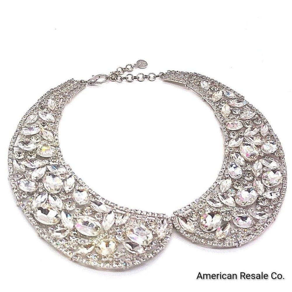 Isaac Mizrahi Live! Multishape Crystal Collar Statement Necklace 15" Silvertone - Picture 2 of 8